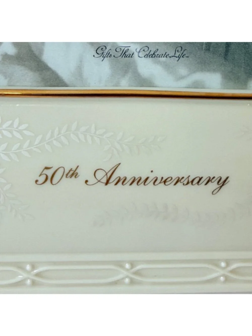 Lenox 50th Anniversary Picture Frame Vtg Ivory Porcelain Keepsake Gold Wedding